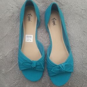 Teal Fioni Open Toed flats